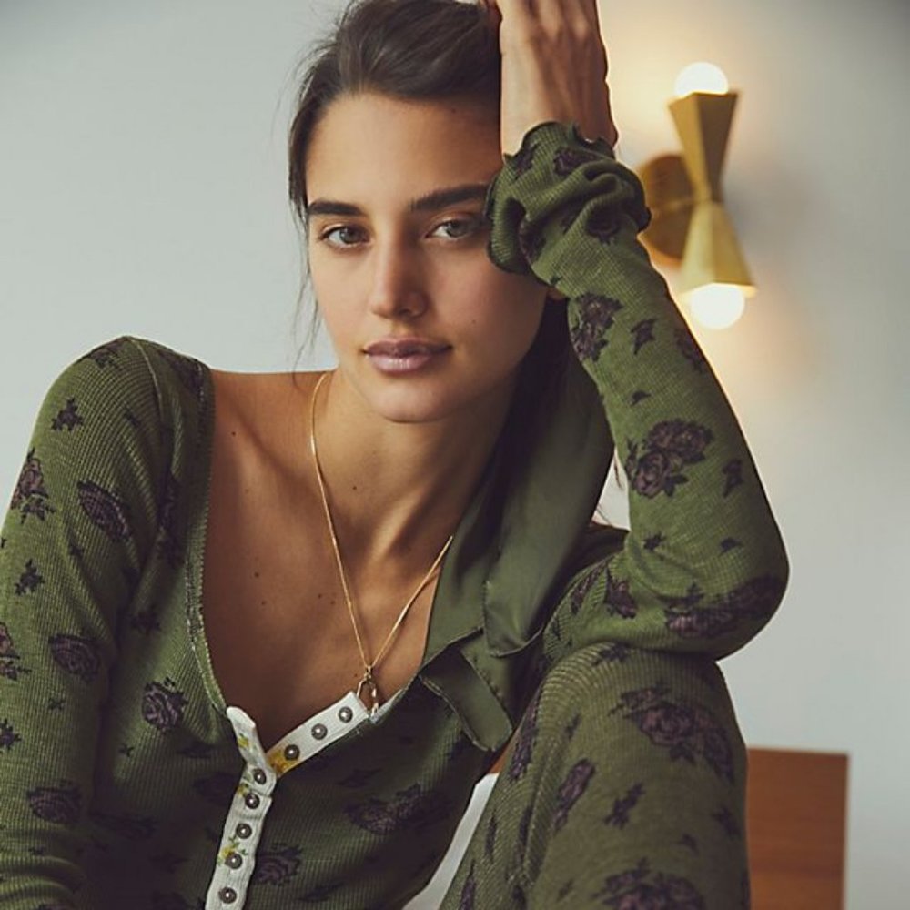 Free People Cozy Time Nightie Army Floral L